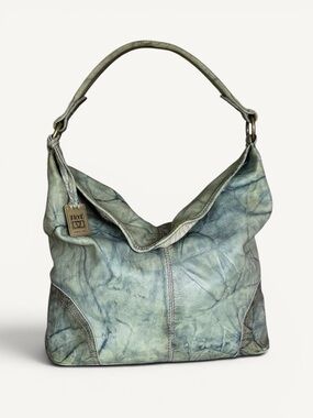 Frye Campus Crunch Marble-Effect Green Leather Shoulder Hobo